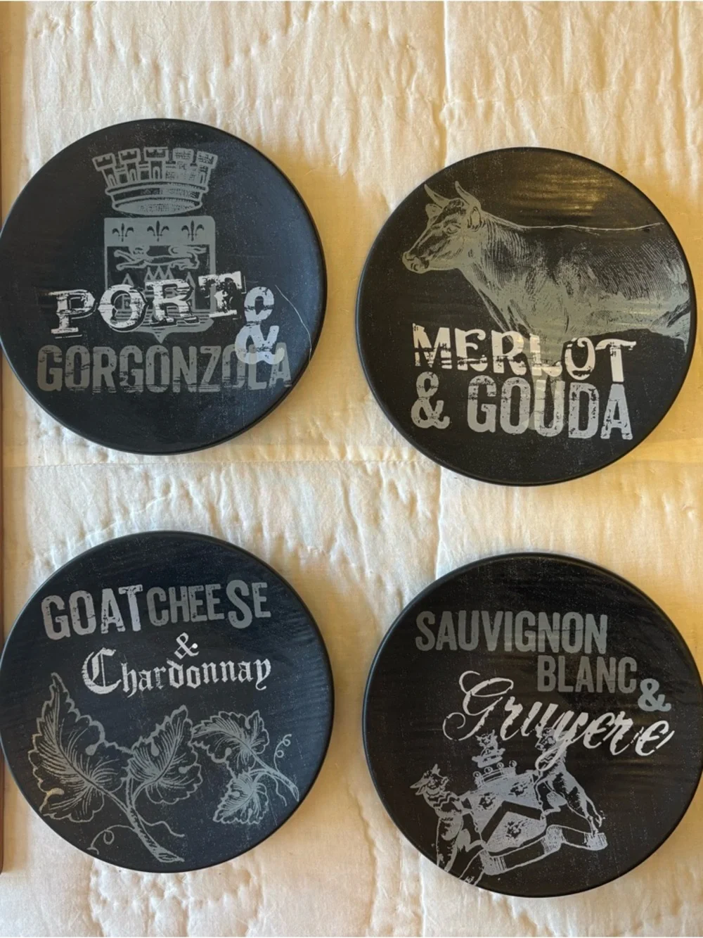 William Somona 7 in Round Serving Plaque - Set 4 Black and White Typography